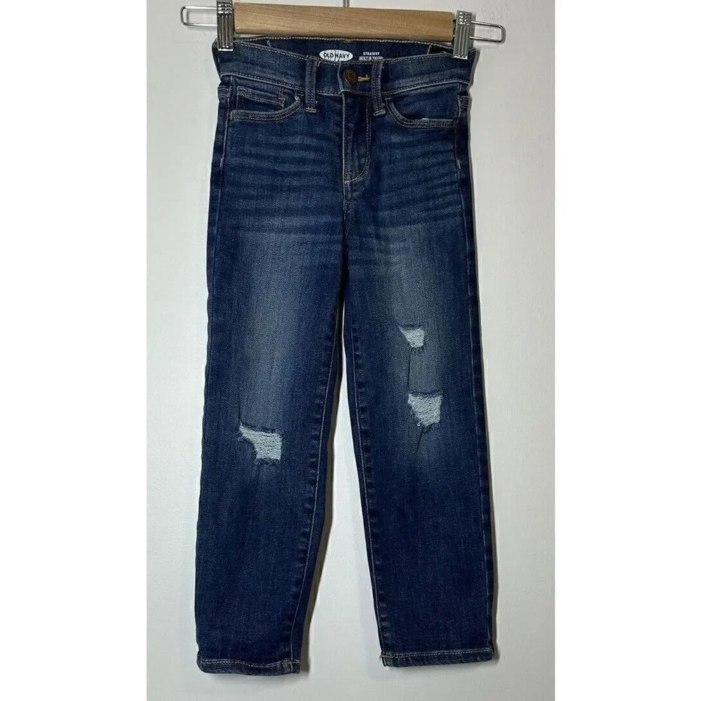 OLD NAVY Distressed Straight Built-in Tough Adjustable Girls Jeans Size 6